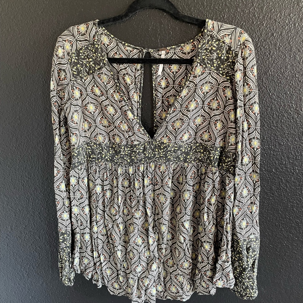 Free People Black and White Patterned Blouse